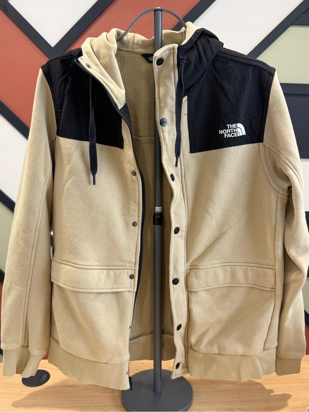 The North Face Tan Fleece Jacket with Black Yoke & Hood
